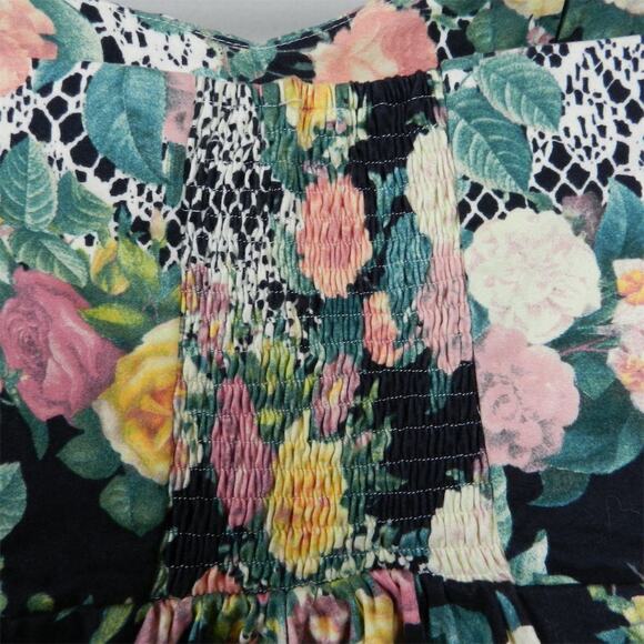 Antix Brazil Floral Strapless Dress Size M Black Green Pink Yellow Fit and Flare - Picture 12 of 12